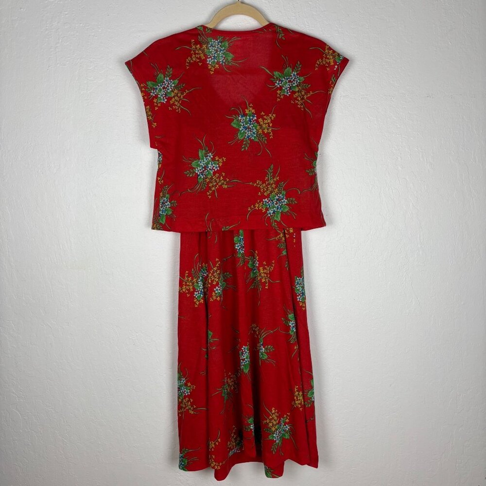 Vintage 1960's 1970's M S Young Hawaii Liberty House Red Floral Dress & Shrug - Picture 5 of 8